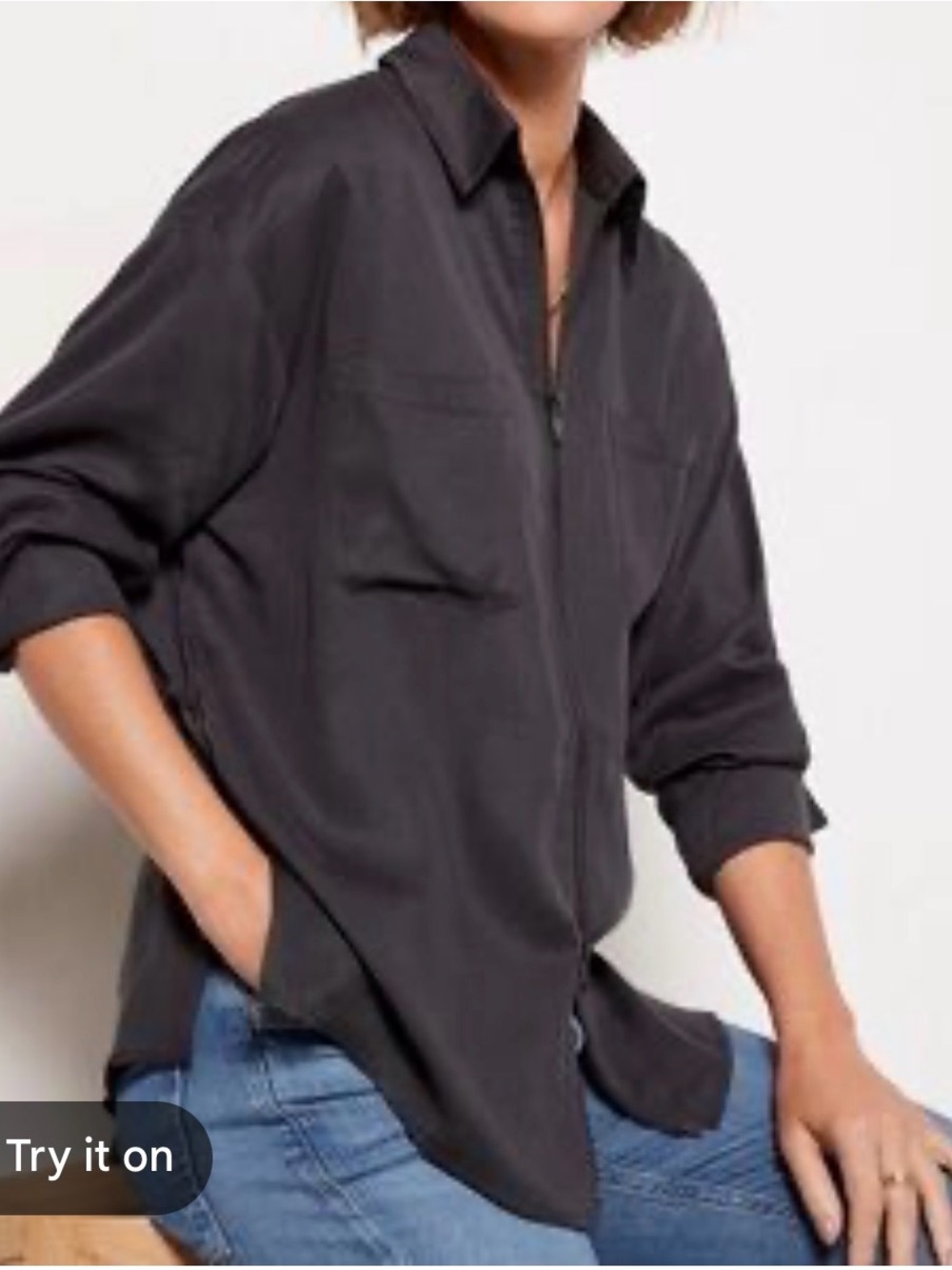 LNA Clothing Black Zip Up Cinched Up Shirt Collared Pockets Utility